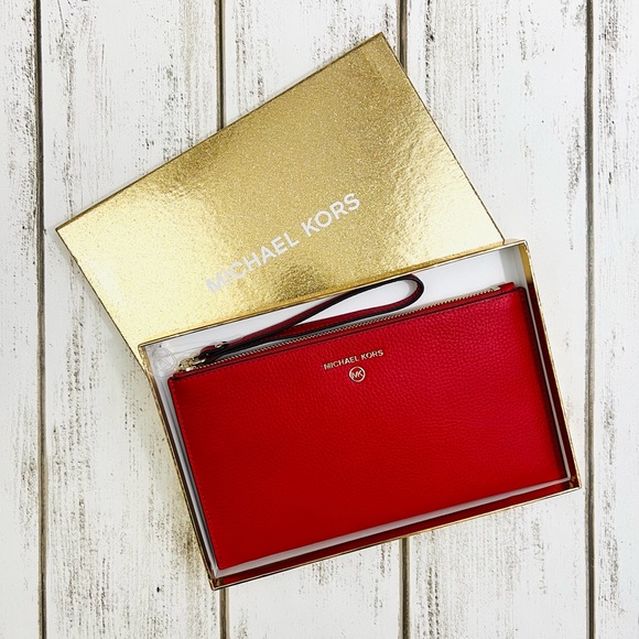 Michael Kors Large Zip Clutch Wristlet Flame Red - Picture 2 of 8